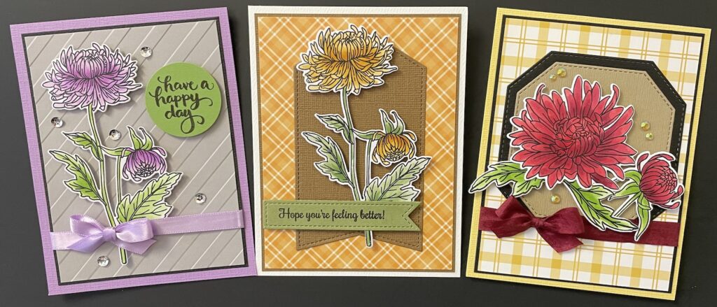 Three class kits, all with chrysanthemum designs